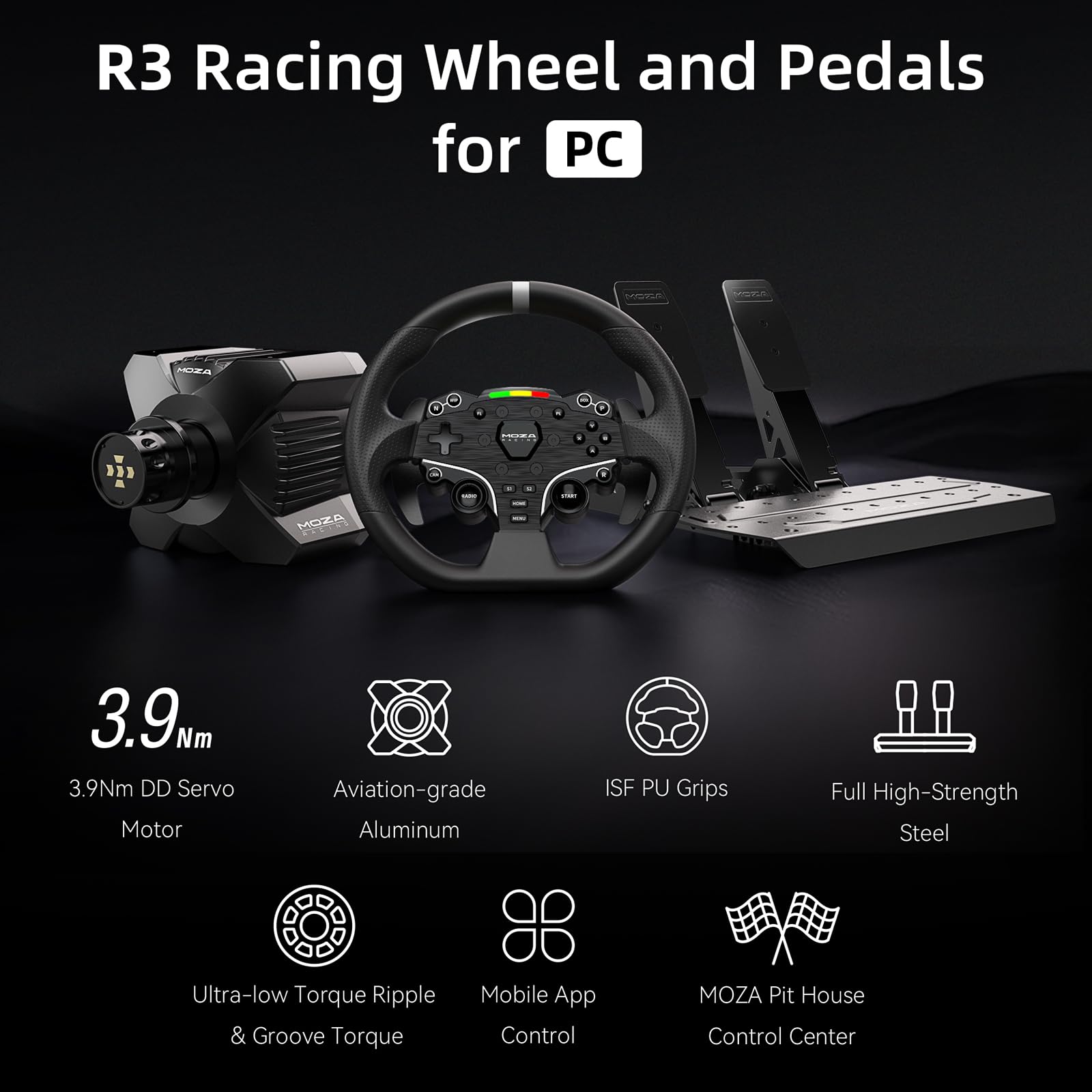 MOZA R3 Racing Simulator 4PCS Wheel & Pedals bundle for PC: R3